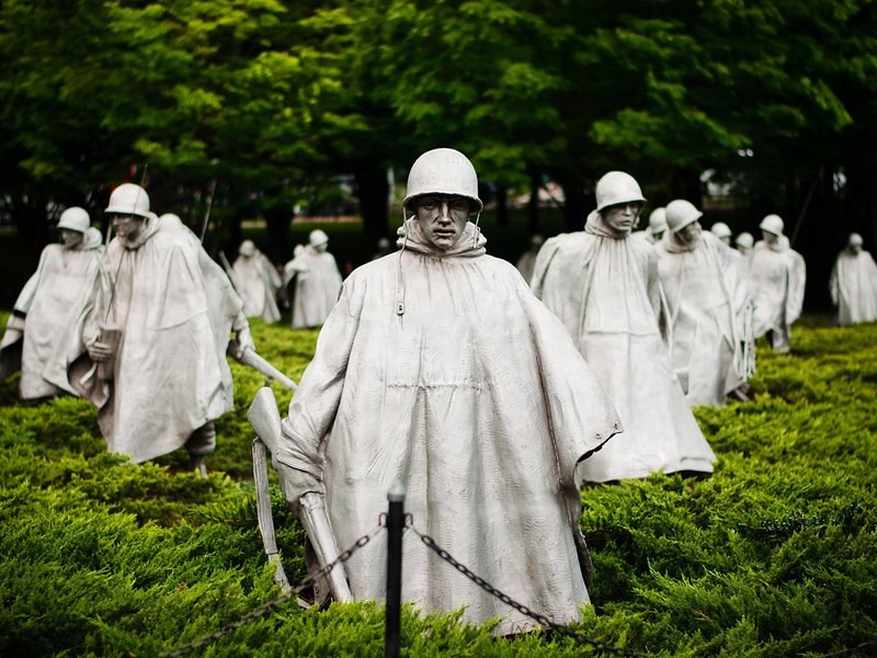 The Korean War Veterans Memorial's steel soldiers in their ponchos